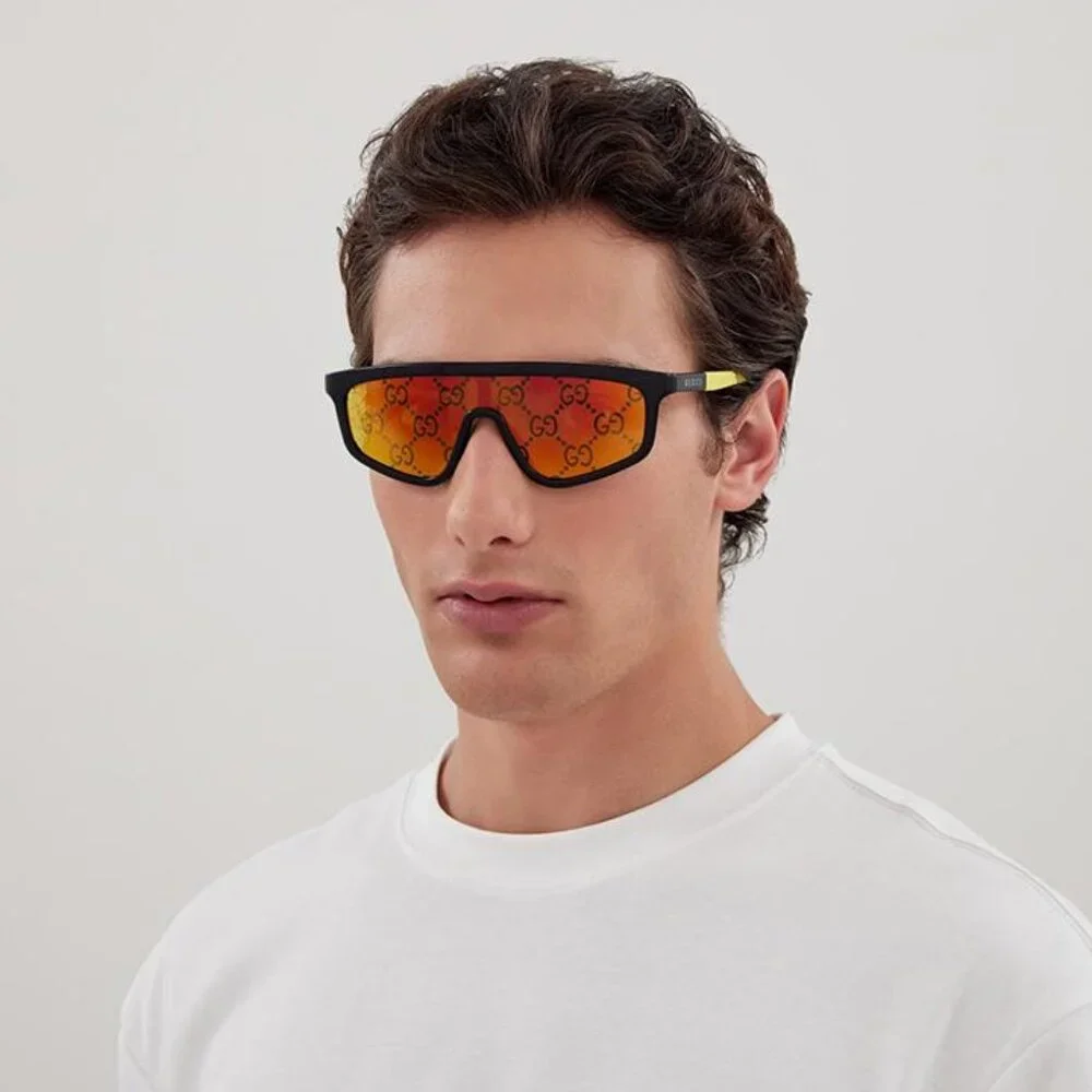 🕶️ New Gucci GG1736S 004 Sunglasses - Black Frame,Yellow with GG Pattern Lenses